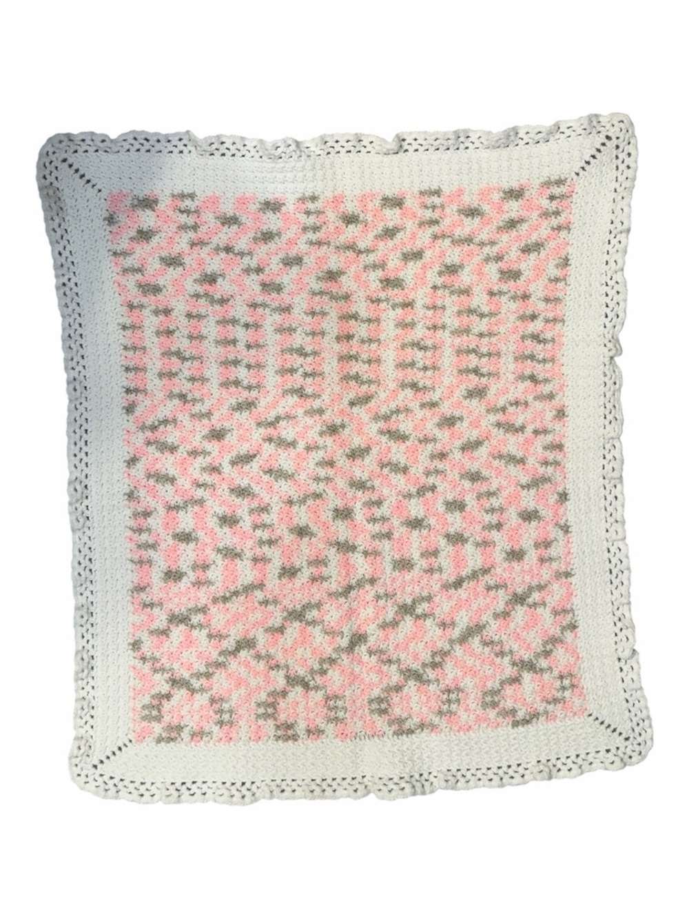 Handmade  crochet Pink, Cream & Tan Crochet Baby Blanket 26 in x 31 in